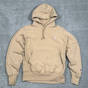 Champion Reverse Weave Hoodie S Beige Pullover Heavyweight Casual Streetwear